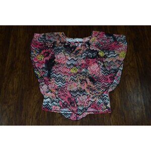 Notations Sheer Overlay Pink Black White Blouse Flowy Women's Size L Pattern